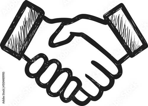 Black and white sketch of two hands shaking in agreement concept art. Vector illustration