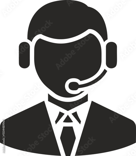 Silhouette of a customer service representative with headset icon design. Vector illustration
