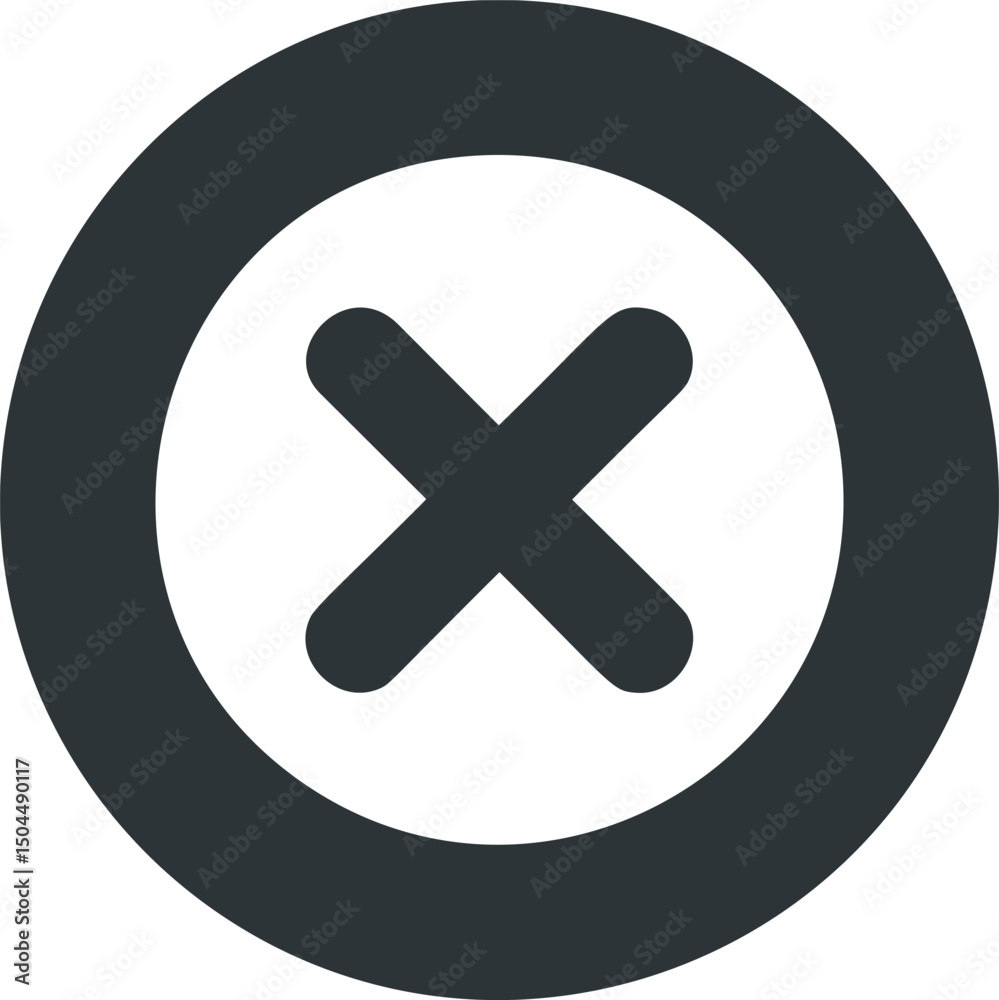 Obraz premium Black circle with a white cross symbol on a light gray background, bold design. Vector illustration