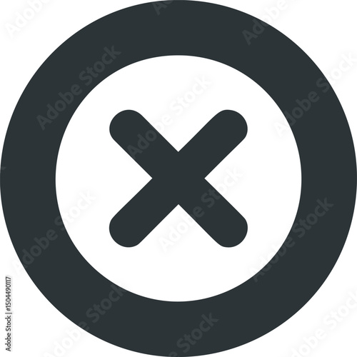 Black circle with a white cross symbol on a light gray background, bold design. Vector illustration