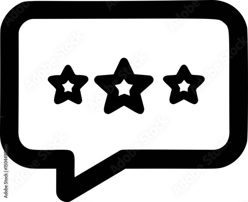 Black and white speech bubble with three stars inside, abstract rating concept. Vector illustration