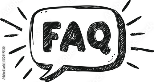 Hand-drawn faq text in comic speech bubble with sketchy style and black outlines. Vector illustration