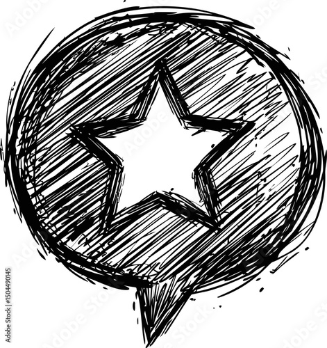 Hand-drawn star in a speech bubble sketch, abstract doodle art concept. Vector illustration