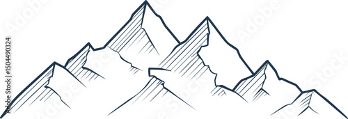 Simple line drawing of a mountain range with five peaks in blue detail. Vector illustration