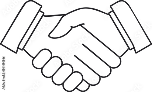 Simple black and white line drawing of a handshake symbolizing agreement. Vector illustration