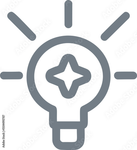 Grey light bulb icon with star inside and radiating lines digital concept. Vector illustration