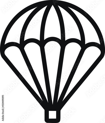 Black and white outline of a parachute symbol in a simple graphic style. Vector illustration
