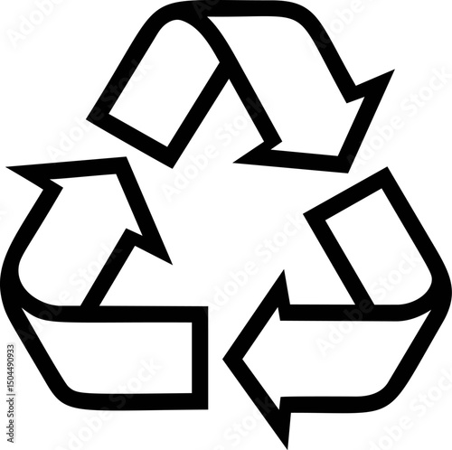 Black and white recycling symbol with three chasing arrows in a loop. Vector illustration