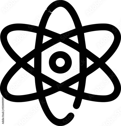 Black atom symbol with orbit lines and nucleus illustration. Vector illustration