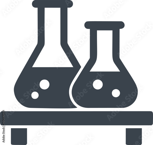 Flat icon of two laboratory flasks on a stand representing scientific research. Vector illustration