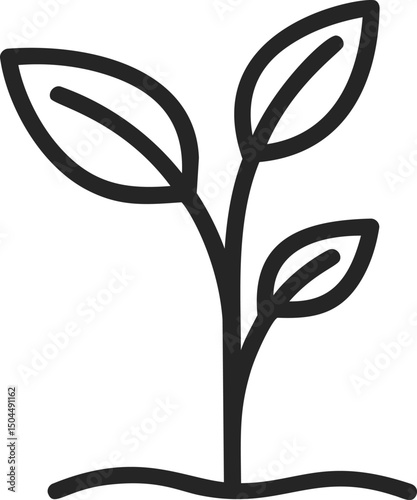 Simple black and white line art of a sprouting plant. Vector illustration