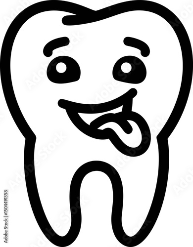 Happy cartoon tooth with a playful expression and tongue sticking out. Vector illustration
