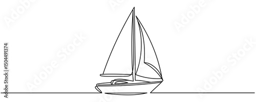 Continuous one line drawing of sailboat. Editable stroke Vector illustration