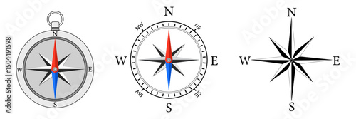 Set of compass icons. Set of compass symbols on white isolate.