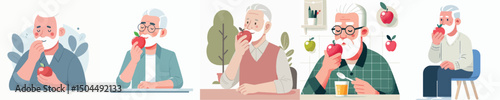 vector of a grandfather eating an apple