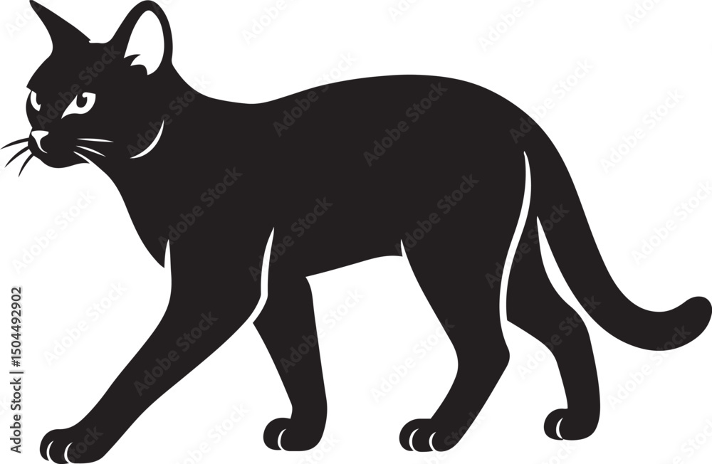 Fototapeta premium Walking cat silhouette clean style, Elegant feline motion in side view