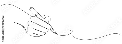 line art hand writing continuous line art drawing hand with pen line art illustration
