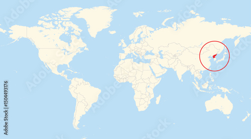 Location map of the North Korea in Asia