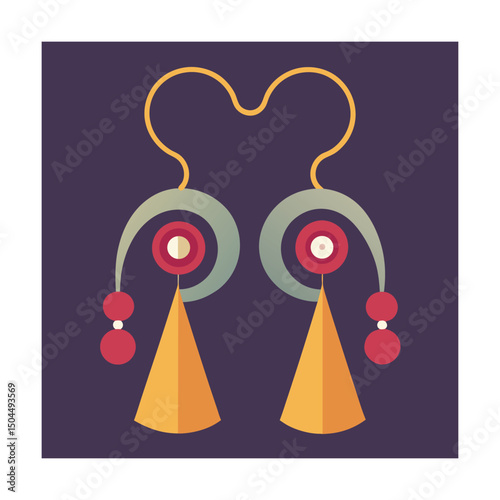 Geometric abstract earrings illustration in vibrant colors against a deep blue background design