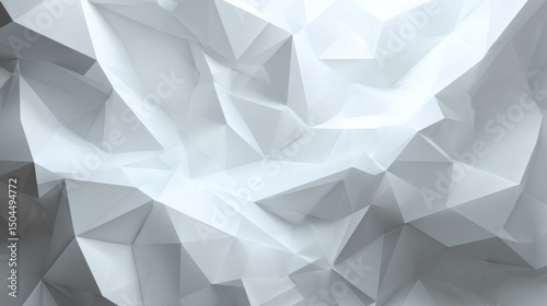 Abstract White Polygonal Surface: A Complex Geometric Pattern with Subtle Lighting and Shadow Play, Creating a Modern and Sophisticated Visual Texture