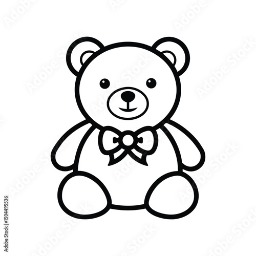 a black outline vector illustration of teddy bear with bow.eps