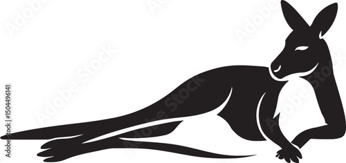 Relaxed kangaroo black silhouette graphic, Resting kangaroo figure clean outline