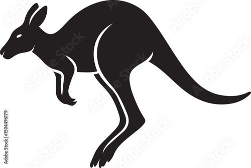 Dynamic kangaroo silhouette pose, Active kangaroo black and white design