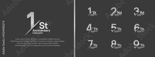 set of anniversary logo style with slash. vector design silver color for celebration