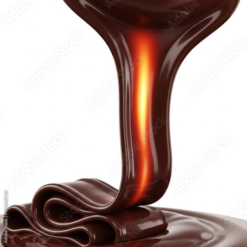Excellent image of a splash of hot, thick chocolate, high definition, full depth of field, studio lighting, clean white background, room for text.