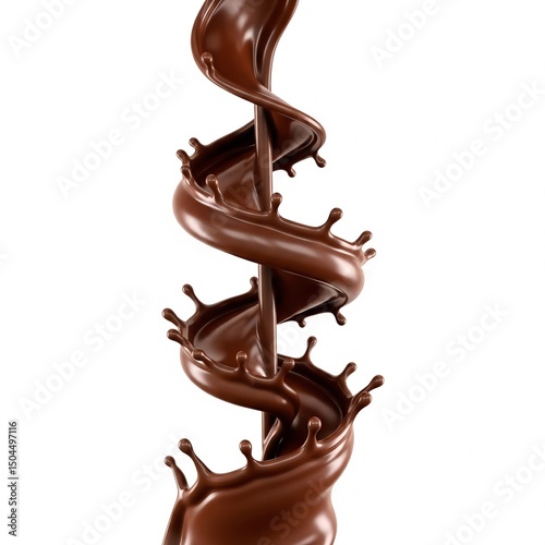 Excellent image of a splash of hot, thick chocolate, high definition, full depth of field, studio lighting, clean white background, room for text.