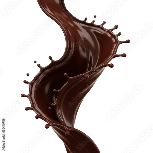Excellent image of a splash of hot, thick chocolate, high definition, full depth of field, studio lighting, clean white background, room for text.