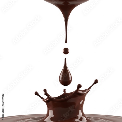 Excellent image of a splash of hot, thick chocolate, high definition, full depth of field, studio lighting, clean white background, room for text.