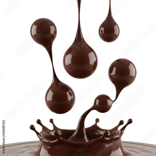 Excellent image of a splash of hot, thick chocolate, high definition, full depth of field, studio lighting, clean white background, room for text.