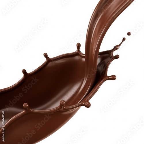 Excellent image of a splash of hot, thick chocolate, high definition, full depth of field, studio lighting, clean white background, room for text.
