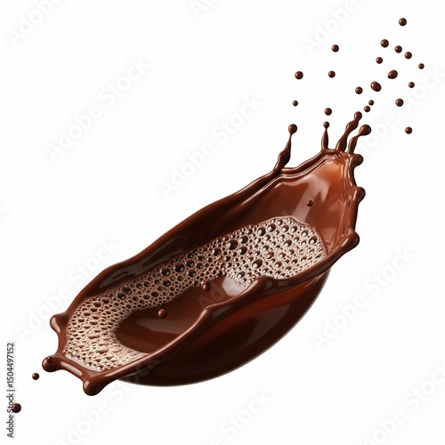 Excellent image of a splash of hot, thick chocolate, high definition, full depth of field, studio lighting, clean white background, room for text.