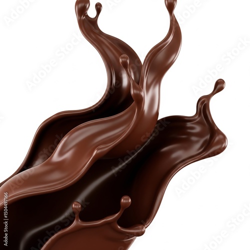 Excellent image of a splash of hot, thick chocolate, high definition, full depth of field, studio lighting, clean white background, room for text.