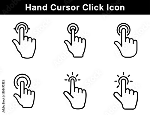 Hand Cursor Click Icons – Touchscreen Tap, Pointer Click, Mouse Gesture, Click Interaction, UI UX Navigation Symbols for Web and App Interface Design