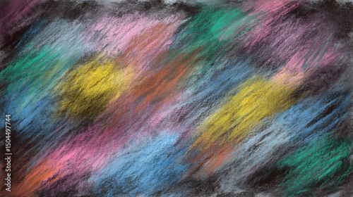 Colorful Chalk Pastel Strokes on Dark Background: A Textured Abstract Art Piece with Vibrant Hues and Dynamic Lines Creating a Visually Striking Composition