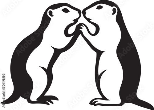 Prairie dogs face to face silhouette art, Standing prairie dogs animal graphic