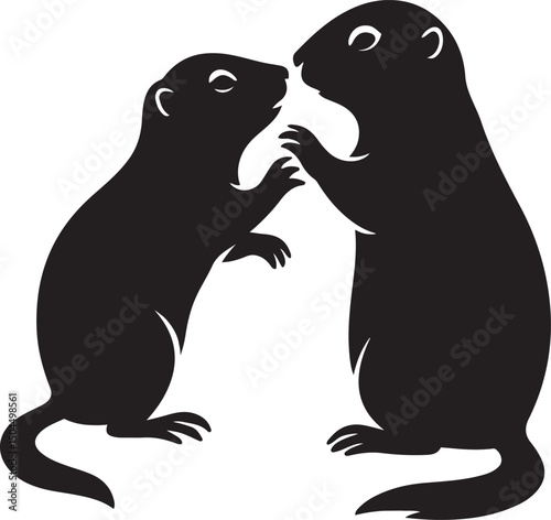 Prairie dogs close together silhouette, Two prairie dog figures black and white