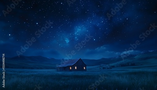 Serene countryside barn under a mesmerizing starry night sky landscape view