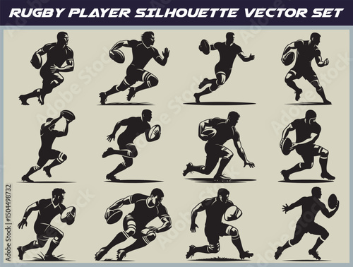 Rugby player silhouette vector set design 