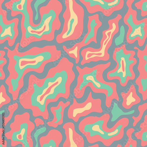 Fun colorful seamless pattern. Creative doodle abstract style art background for kids. Trendy texture design with contemporary basic shapes. Vector illustration
