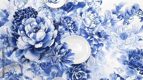 Chinese Blue and White Porcelain Illustration Poster