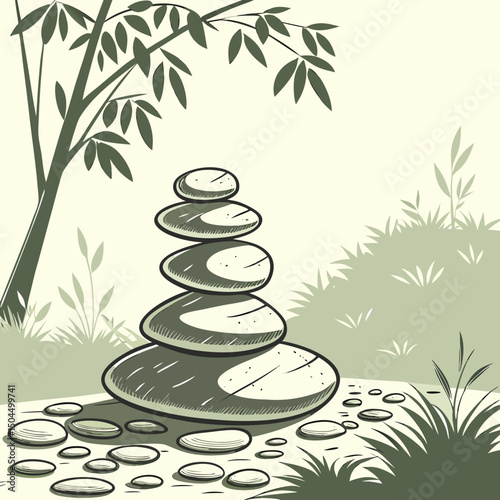 spa stones and bamboo