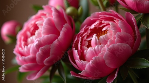 Fototapeta Naklejka Na Ścianę i Meble -  Luminous pink peonies blooming in a serene setting.