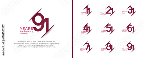 set of anniversary logo style with slash. vector design purple color for celebration