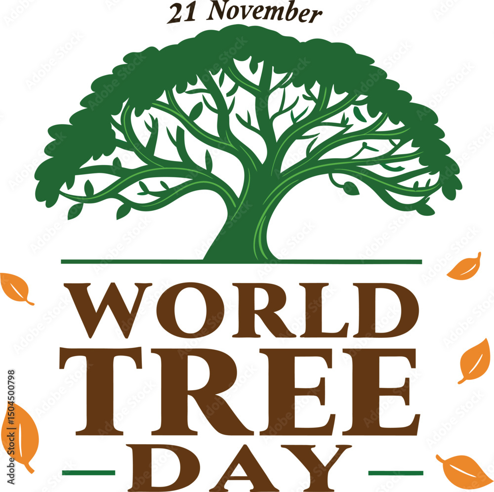 Obraz premium World Tree Day Illustration: Stylized Green Tree with Text and Transparent Background