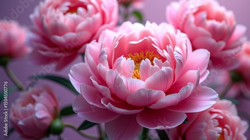 A vibrant display of delicate, blooming peonies.