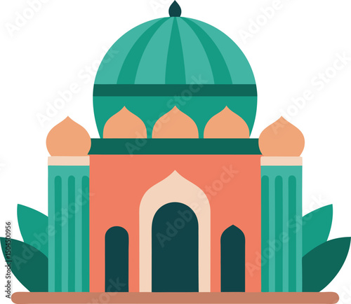 Illustration of a Traditional Dome Building in Vibrant Colors and Simple Style Coloring Page with Dome, Minaret and Islamic Architecture in Flat Style